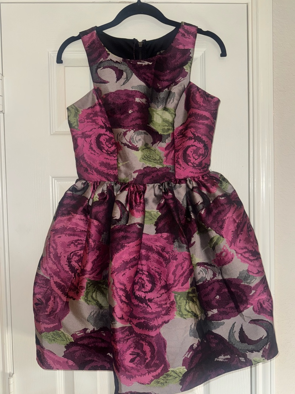 Jodi Kristopher Floral  Fit-and-Flare Dress in Magenta and Green